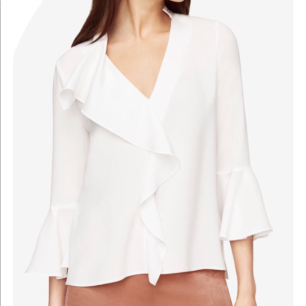 Large crepe white ruffle blouse BCBG MaxAzria
